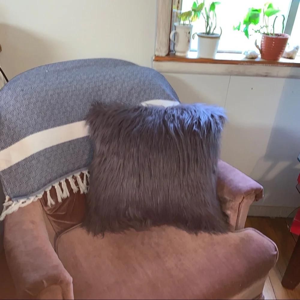 Stormy Lavender Faux Fur Feather Throw Pillow
